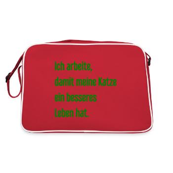 Für ein besseres Katzenleben arbeite ich! - Retro Tasche - Rot/Weiß - Hinten