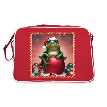 Frosch mit Weihnachtskugel 3 - Retro Tasche - Rot/Weiß - Hinten