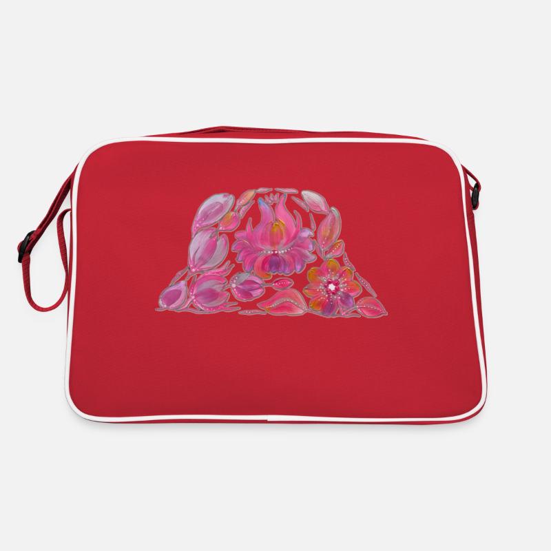 Rosa Eimerhut. Petrykivka Malerei. UA KUNST. - Retro Tasche - Rot/Weiß