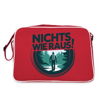 Nichts wie raus - in die Natur - Wandern - Retro Tasche - Rot/Weiß - Hinten