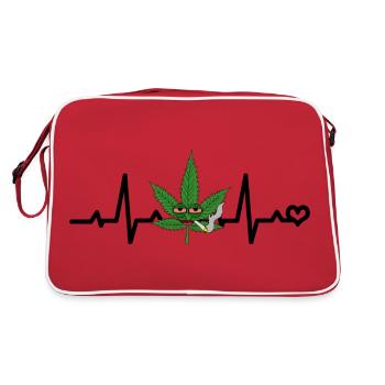 Weed, Hemp, Cannabis Leaf, Weed, Heartbeat, ECG, Pulse - Retro Bag - red/white - Back