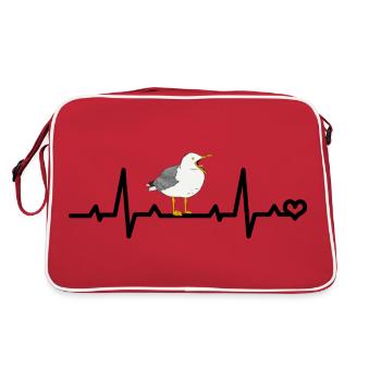 Seagull Heart Rate ECG Pulse Heartbeat Love Bird - Retro Bag - red/white - Back