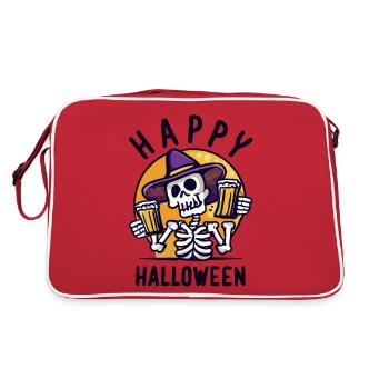 Frohes Halloween Skelett Bier - Retro Tasche - Rot/Weiß - Hinten
