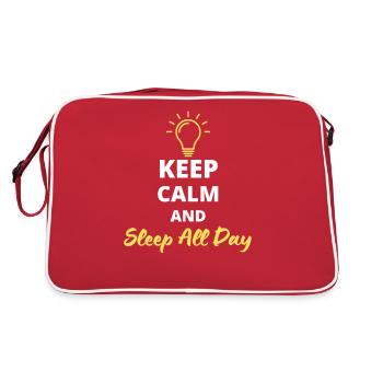 Lustiges T-Shirt mit der Aufschrift "Keep Calm and Sleep All Day" - Retro Tasche - Rot/Weiß - Hinten