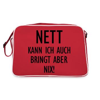 Nett kann ich auch bringt aber nix lustige Sprüche - Retro Tasche - Rot/Weiß - Hinten