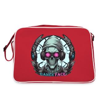 Skull Gamer with Cap, Headset and Sunglasses - Retro Bag - red/white - Back