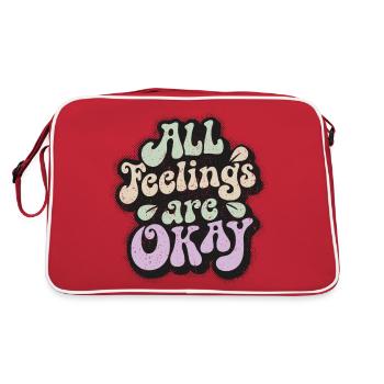 Achtsamkeit Spruch: Alle Gefühle sind okay - Retro Tasche - Rot/Weiß - Hinten