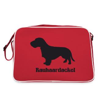Rauhaardackel Silhouette - Retro Tasche - Rot/Weiß - Hinten