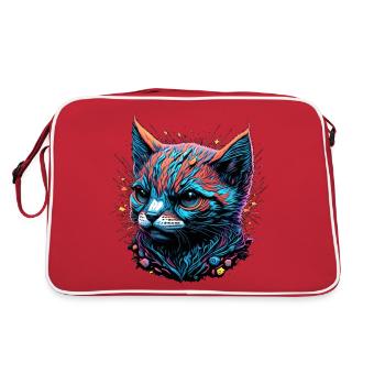 Düsterer Katzenblick - Retro Tasche - Rot/Weiß - Hinten