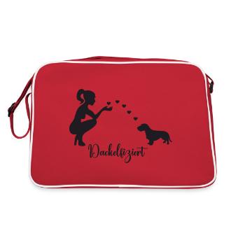 Rauhaardackel mit Frau - Retro Tasche - Rot/Weiß - Hinten