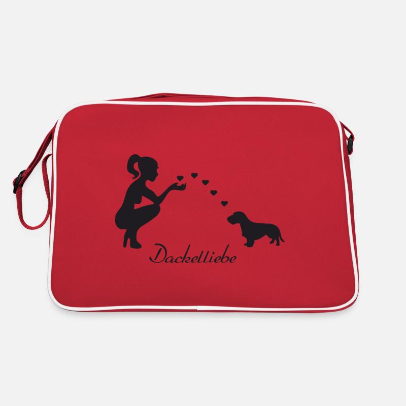 Rauhaardackel mit Frau Retro Tasche