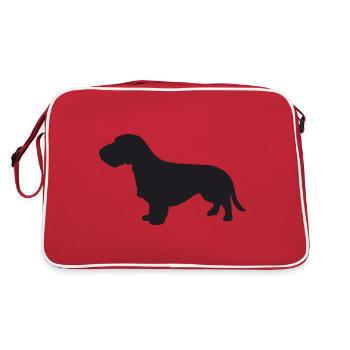 Rauhaardackel Silhouette - Retro Tasche - Rot/Weiß - Hinten