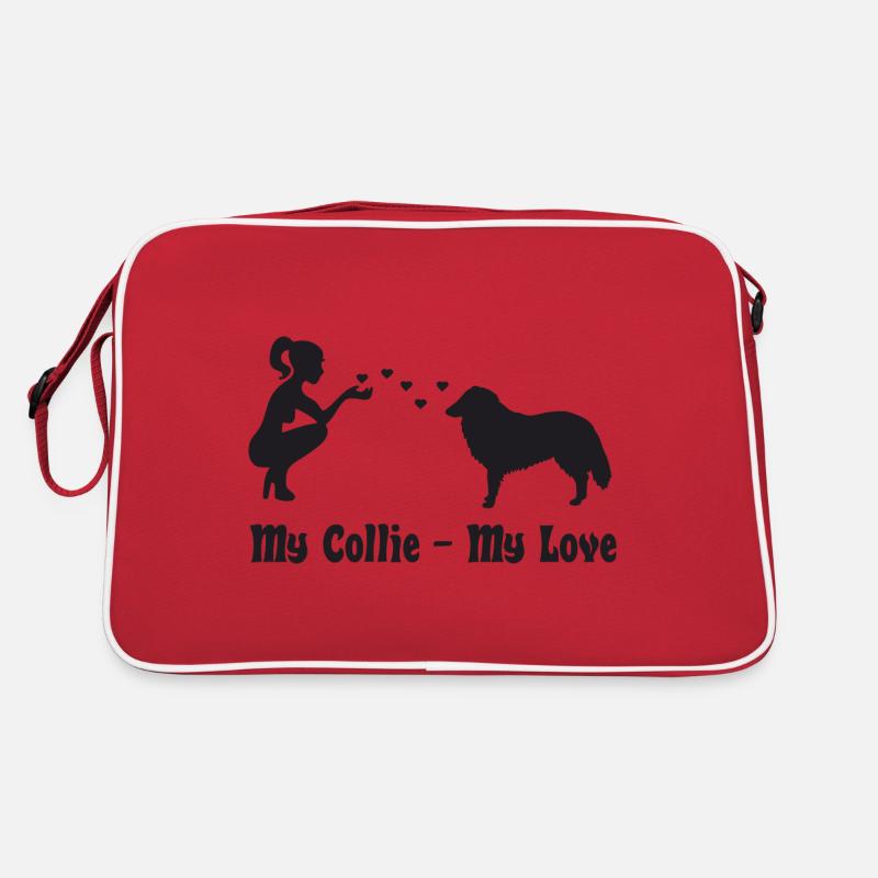 Collie mit Frau - Retro Tasche - Rot/Weiß