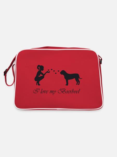 Boerboel mit Frau - Retro Tasche - Rot/Weiß - Hinten