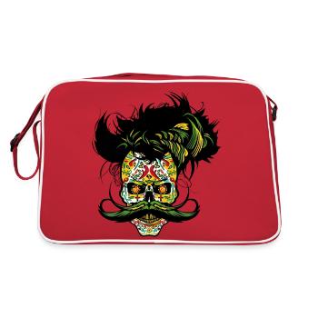 hipster skulls tete de mort crane mexicain moustac - Sac Retro - rouge/blanc - Dos