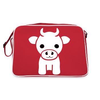 cow cute animal farm animals funny cows new 9 - Retro Bag - red/white - Back