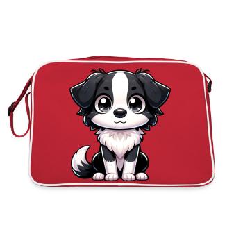 Illustration numérique de mignon chien Border Collie - Sac Retro - rouge/blanc - Dos