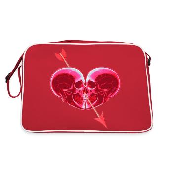Herz aus Totenköpfen ❤ - Retro Tasche - Rot/Weiß - Hinten
