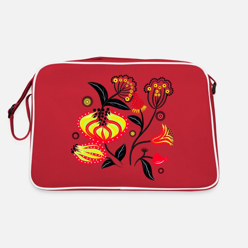 Bemalte Blumen - Retro Tasche - Rot/Weiß