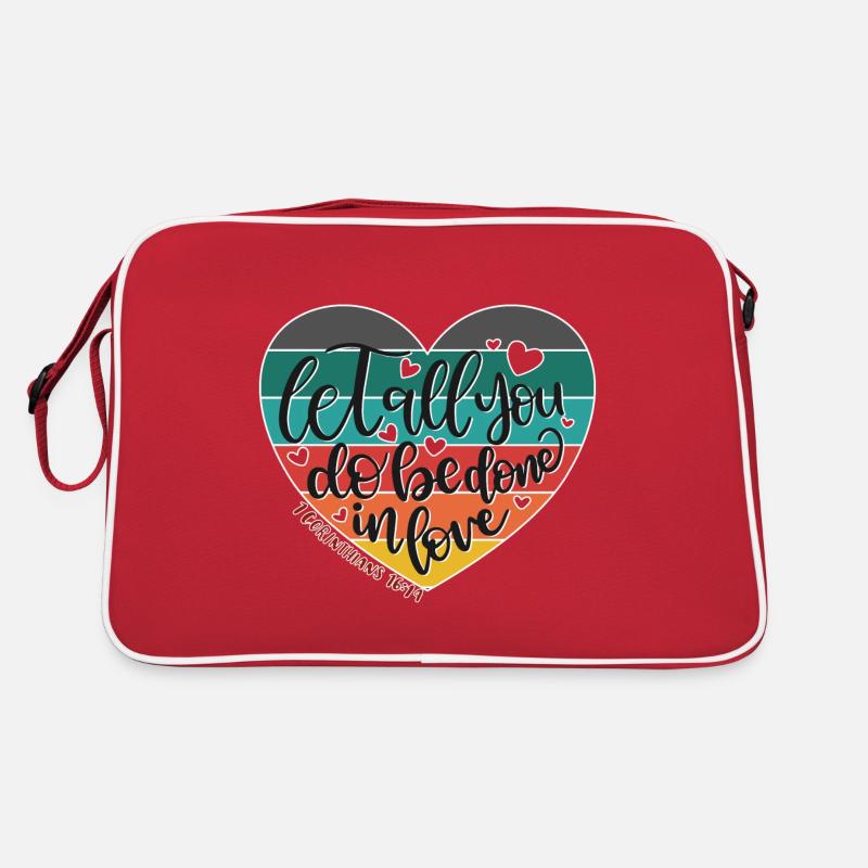 Christliches Design Lass alles, was du tust, in Liebe getan werden 2 Retro Tasche