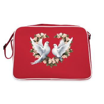 Couronne de fleurs en cœur avec des colombes - Sac Retro - rouge/blanc - Dos