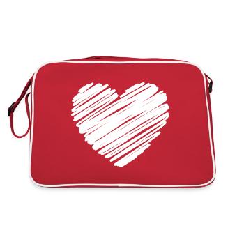 White Scribble Heart - Retro Bag - red/white - Back