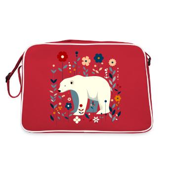Floraler Eisbär - Retro Tasche - Rot/Weiß - Hinten