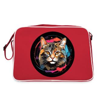 Portrait de chat mignon en technique d'aquarelle dans un cercle - Sac Retro - rouge/blanc - Dos