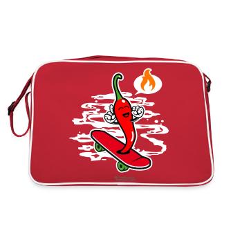 Chili Pepper Chillig auf Skateboard - Retro Tasche - Rot/Weiß - Hinten