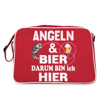 Angeln und Bier darum bin ich hier - Retro Tasche - Rot/Weiß - Hinten