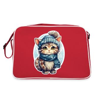 Cat in winter - Retro Bag - red/white - Back