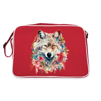 Loup tête de loup fleurs Nature nature sauvage aquarelle Art - Sac Retro - rouge/blanc - Dos