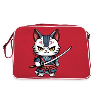 Samurai-Katze #27 - Retro Tasche - Rot/Weiß - Hinten