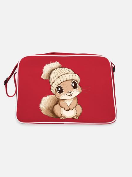 Squirrel Cute Cute Baby Kids Animal Cartoon - Retro Bag - red/white - Back