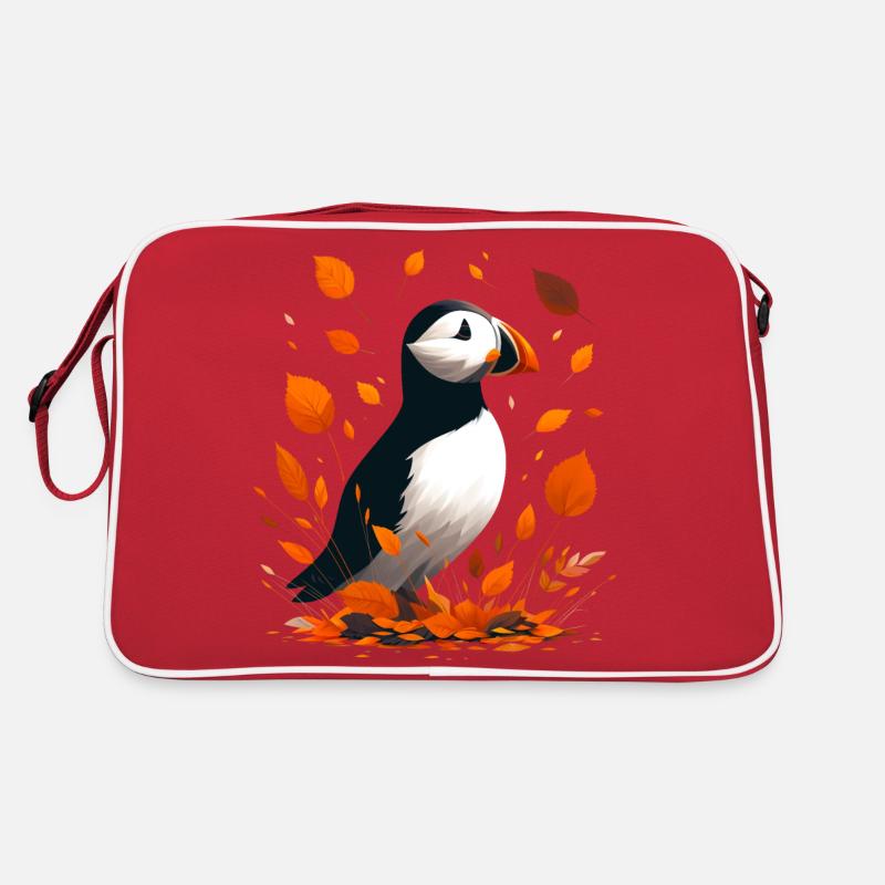 Papageitaucher im Herbst - Retro Tasche - Rot/Weiß