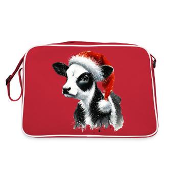 Weihnachtskalb mit Nikolausmütze - Retro Tasche - Rot/Weiß - Hinten