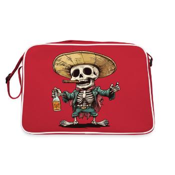 Skelett Totenkopf Totenschädel Zigarre Schnaps - Retro Tasche - Rot/Weiß - Hinten