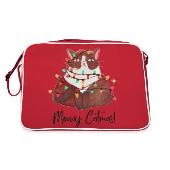 Meowy Catmes– Lustiges Katzen-Weihnachtsdesign - Retro Tasche - Rot/Weiß - Hinten