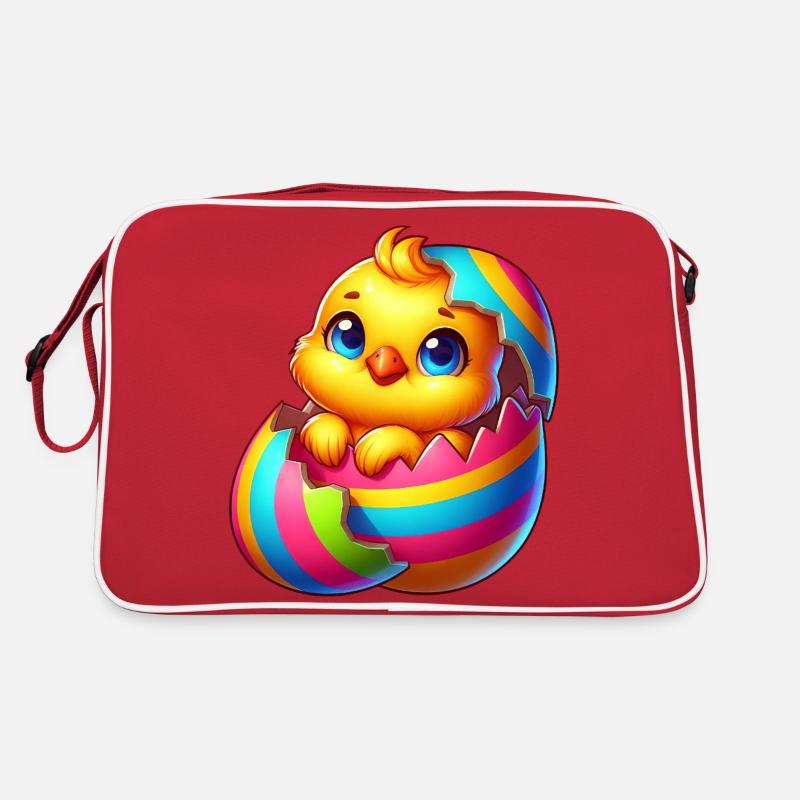 Mignon poussin dessin animé coloré éclosion d’œuf de Pâques Sac Retro