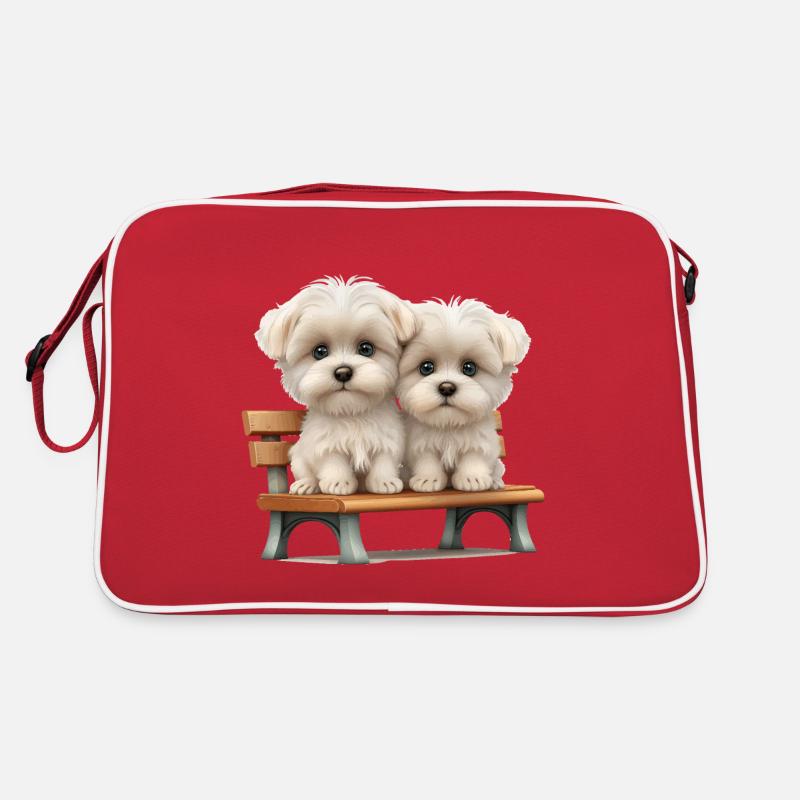 2 maltais sur banc cadeau - Sac Retro - rouge/blanc