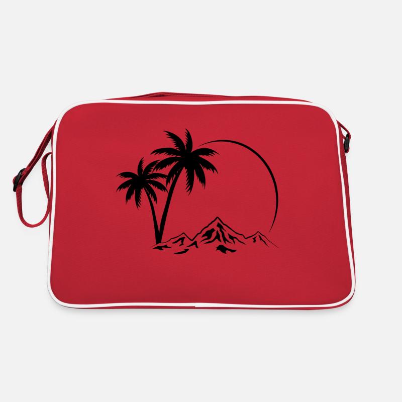 Palmen und Berge - Retro Tasche - Rot/Weiß