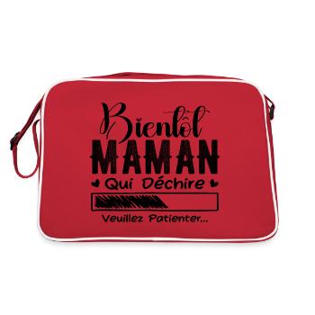Bientôt Maman Qui Déchire Veuillez Patienter Mère - Sac Retro - rouge/blanc - Dos