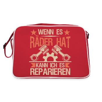 Autoschrauber Geschenke Mechaniker KFZ - Retro Tasche - Rot/Weiß - Hinten