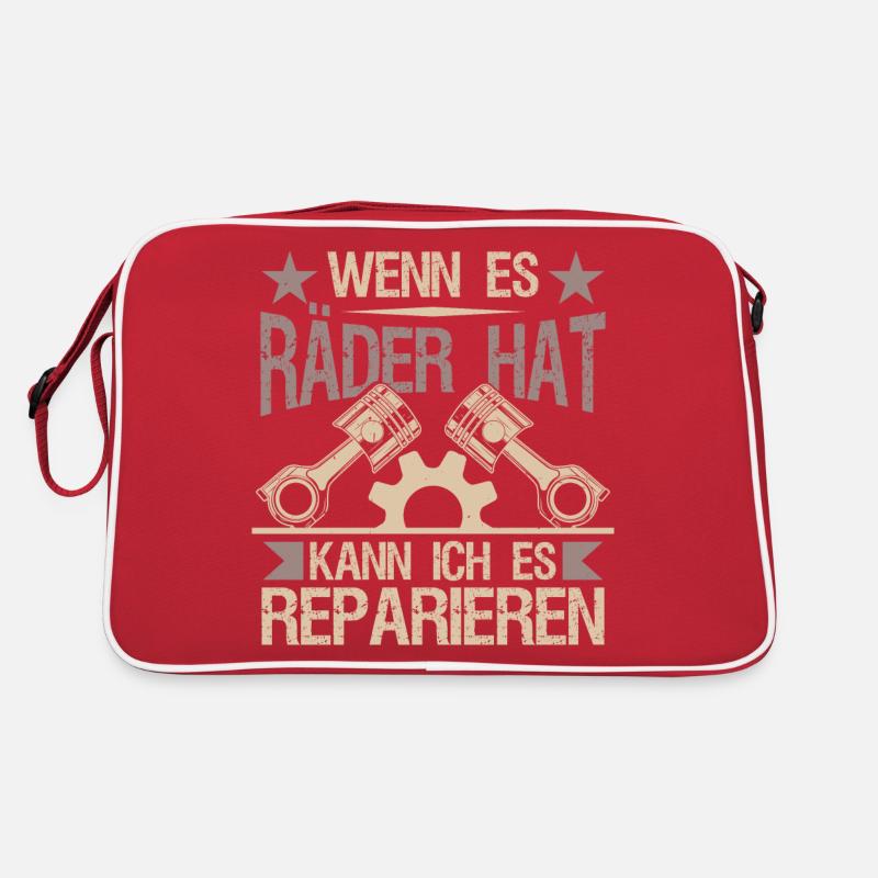 Werkstatt Autoschrauber Mechaniker - Retro Tasche - Rot/Weiß