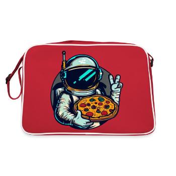 Astronaut with salami pizza space design - Retro Bag - red/white - Back
