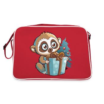 Cute lemur with gift for Christmas - Retro Bag - red/white - Back
