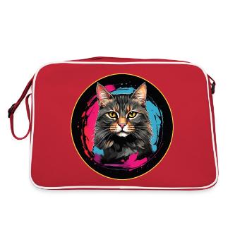 Portrait de chat mignon en technique d'aquarelle dans un cercle - Sac Retro - rouge/blanc - Dos