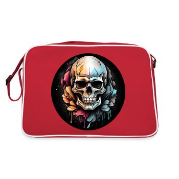 Skull in watercolor technique in a circle - Retro Bag - red/white - Back