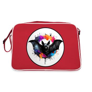 Bat in watercolor technique in circular area - Retro Bag - red/white - Back