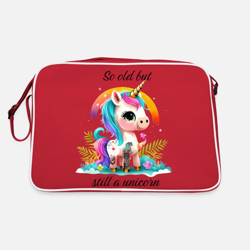 So alt aber immer noch ein unschuldiges Einhorn - Retro Tasche - Rot/Weiß